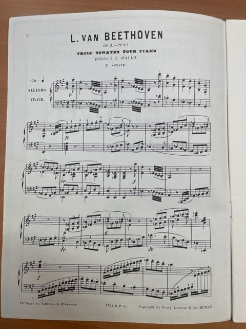 Beethoven Sonate n° 2 opus 2 en la majeur partition piano
