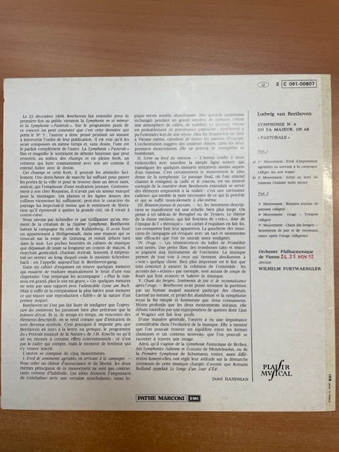 Vinyle Beethoven Symphonie n°6 "Pastorale" en fa majeur opus 68 direction Fürtwangler-3000 partitions, livres et vinyles d'occasion en vente sur notre site internet gastonmusicclub.fr Gaston Music Store