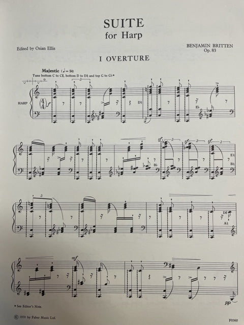 Benjamin Britten Suite for harp opus 83-3000 partitions, livres et vinyles d'occasion en vente sur notre site internet gastonmusicclub.fr Gaston Music Store