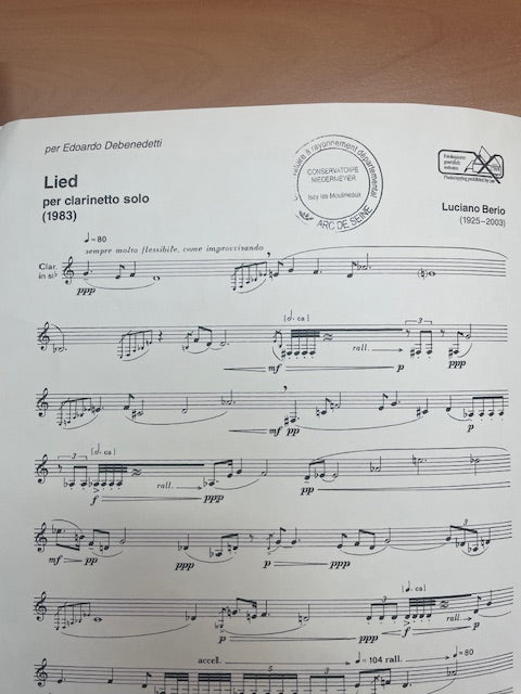 Luciano Berio Lied pour clarinette solo-3000 partitions, livres et vinyles d'occasion en vente sur notre site internet gastonmusicclub.fr Gaston Music Store
