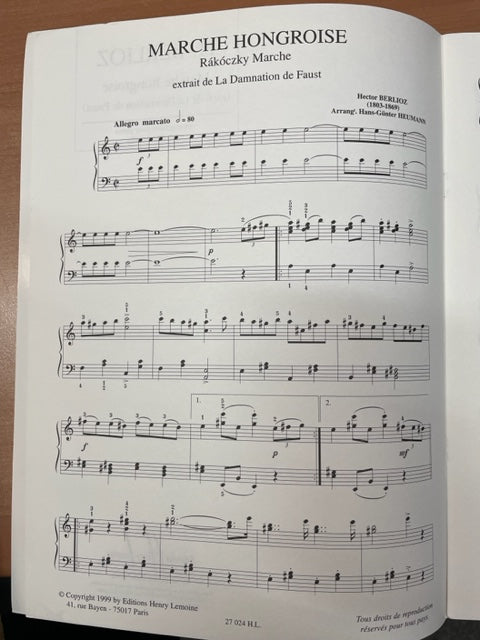 Hector Berlioz Marche Hongroise pour piano - 3000 partitions, livres et vinyles d'occasion en vente sur notre site internet gastonmusicclub.fr Gaston Music Store