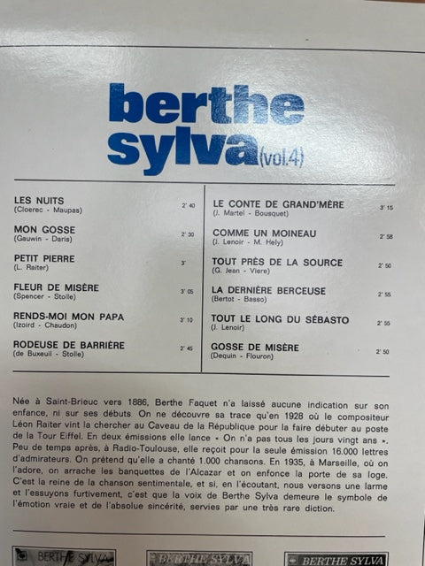 Vinyle Berthe Sylva volume 4- 3000 partitions, livres et vinyles d'occasion en vente sur notre site internet gastonmusicclub.fr Gaston Music Store