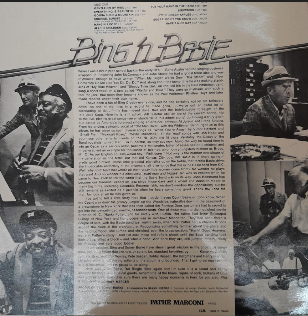 Vinyle Bing Crosby et Count Basie Bing 'n Basie- 3000 partitions, livres et vinyles d'occasion en vente sur notre site internet gastonmusicclub.fr Gaston Music Store