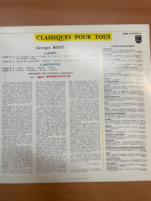 Vinyle Georges Bizet Carmen, suites 1 et 2 - L'Arlésienne, suites 1 et 2- 3000 partitions, livres et vinyles d'occasion en vente sur notre site internet gastonmusicclub.fr Gaston Music Store