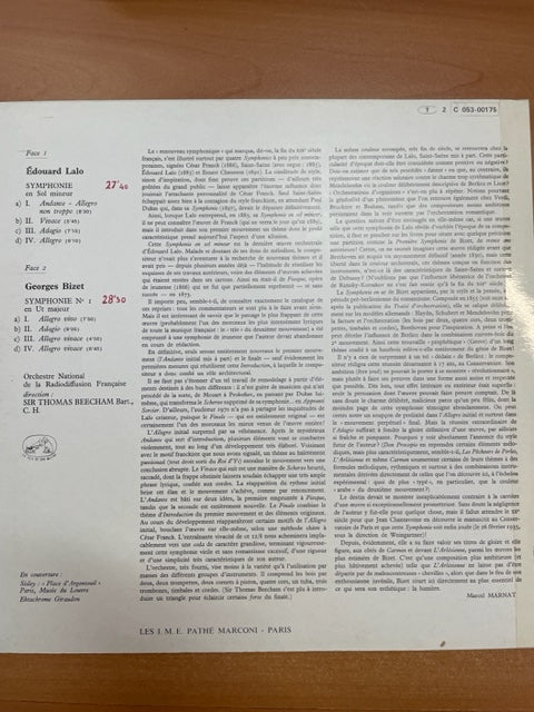 Vinyle Bizet - Lalo Symphonie En Ut Majeur - Symphonie En Sol Mineur
