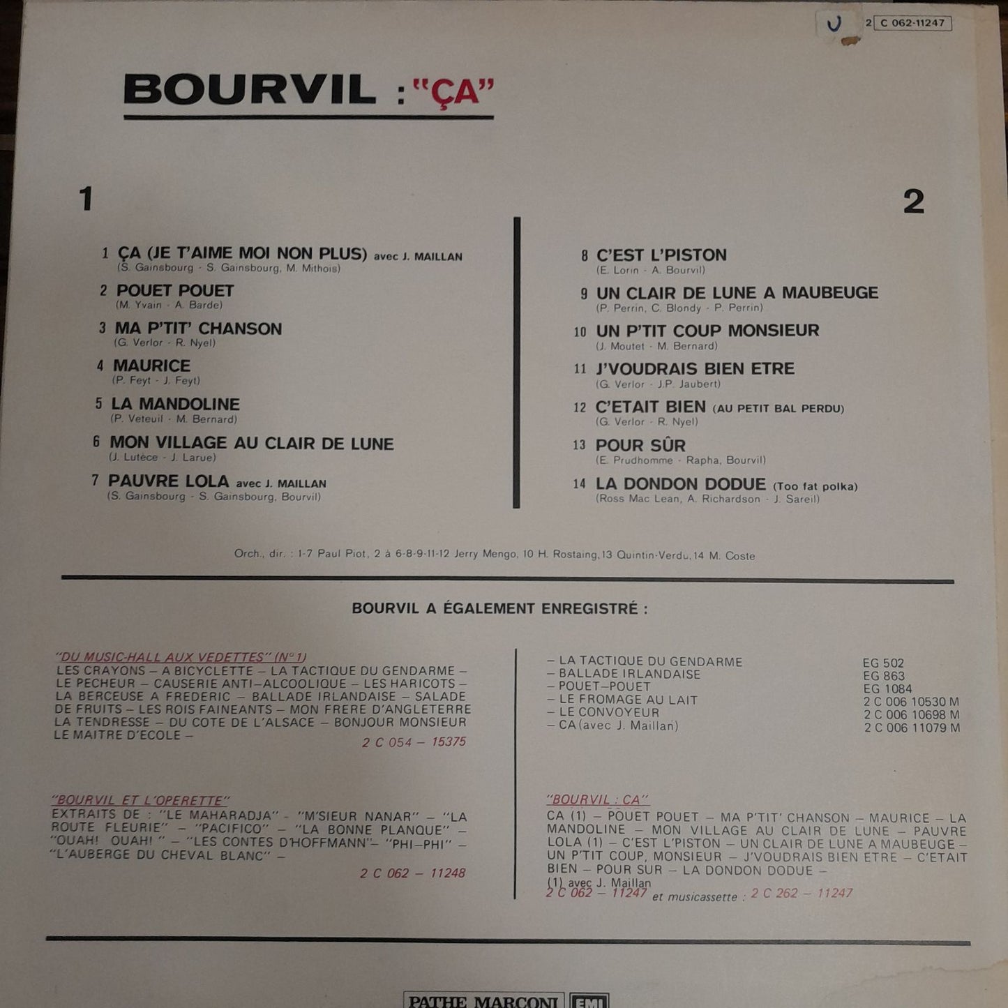 Vinyle Bourvil Ça (je t'aime moi non plus)- 3000 partitions, livres et vinyles d'occasion en vente sur notre site internet gastonmusicclub.fr Gaston Music Store