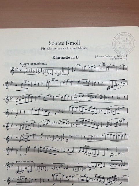 Johannes Brahms Sonate opus 120 n°1 pour clarinette et piano en fa mineur-3000 partitions, livres et vinyles d'occasion en vente sur notre site internet gastonmusicclub.fr Gaston Music Store