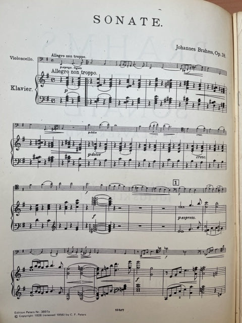 Johannes Brahms Sonate en mi mineur opus 38 partition pour violoncelle et piano