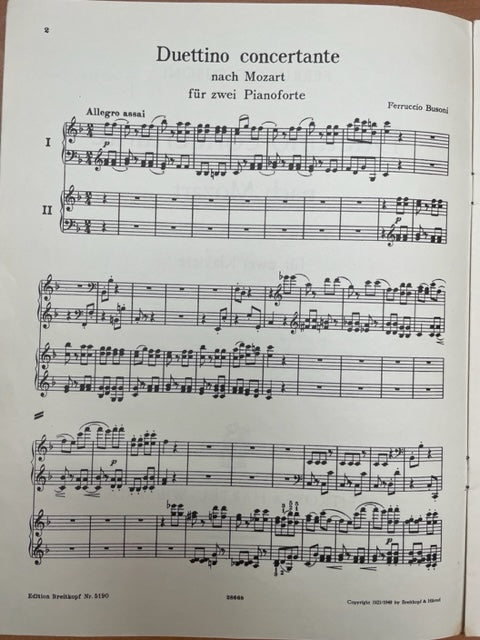Busoni Duettino concertante Mozart partition pour 2 pianos-3000 partitions, livres et vinyles d'occasion en vente sur notre site internet gastonmusicclub.fr Gaston Music Store