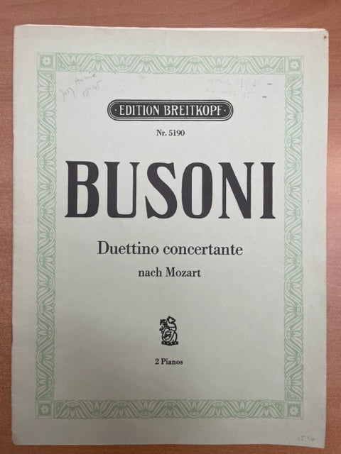 Busoni Duettino concertante Mozart partition pour 2 pianos-3000 partitions, livres et vinyles d'occasion en vente sur notre site internet gastonmusicclub.fr Gaston Music Store