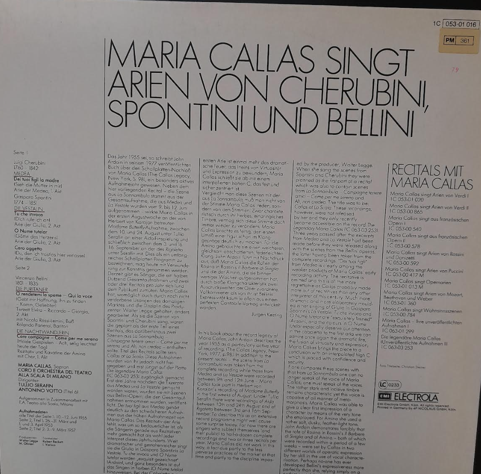 Vinyle Maria Callas singt Arien von Cherubini, Spontini und Bellini-3000 partitions, livres et vinyles d'occasion en vente sur notre site internet gastonmusicclub.fr Gaston Music Store