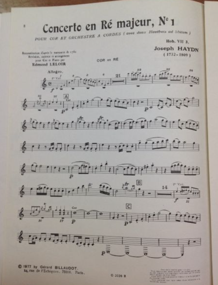 Joseph Haydn Réduction piano du Concerto en ré majeur n° 1 pour cor et orchestre (Hob VII 3)