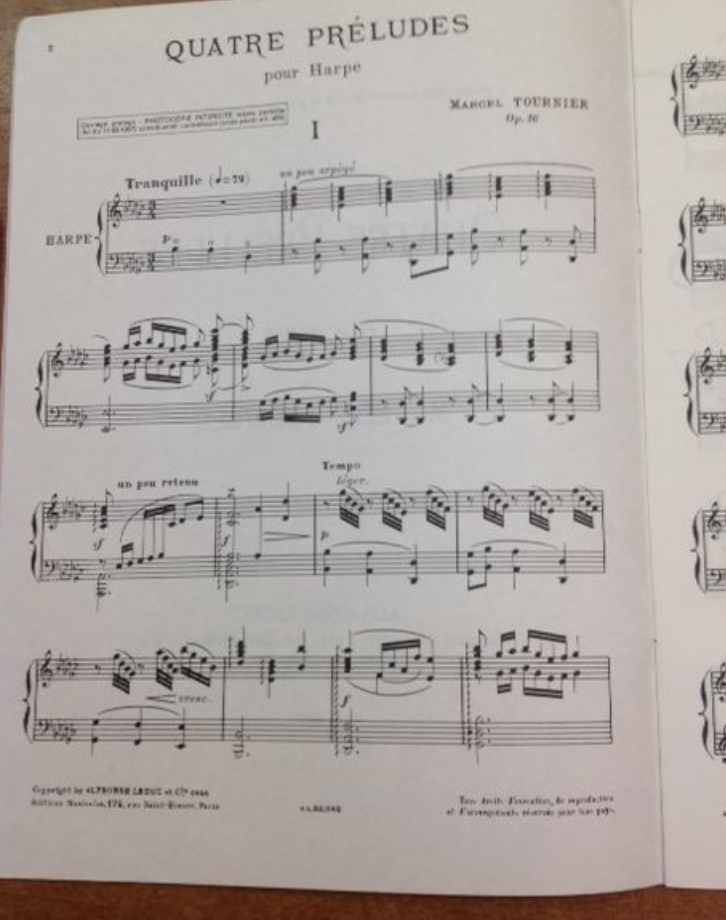 Marcel Tournier 4 Preludes Opus 16 pour harpe