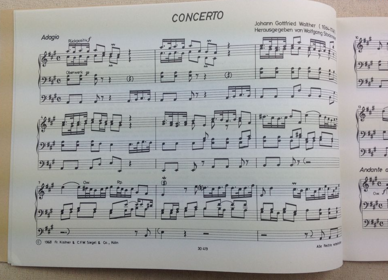 Gottfried Walther Concerto in A partition pour orgue
