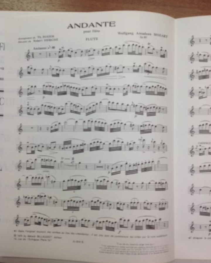 Mozart Andante opus 86 pour flûte et piano, partition