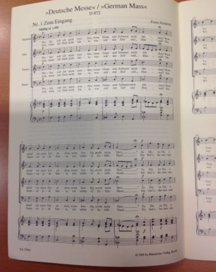 Franz Schubert Deutsche Mass, D872, partition pour chant et orgue