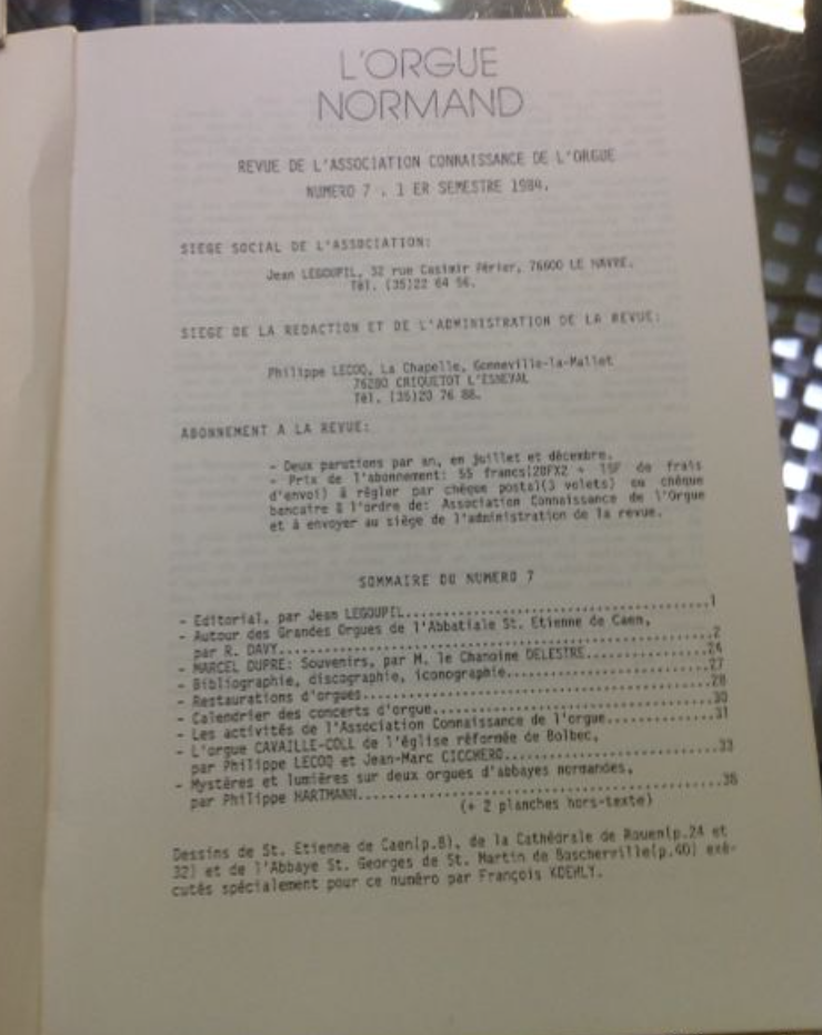 Revue Philippe Lecoq L'orgue Normand N°7- 3000 partitions, livres et vinyles d'occasion en vente sur notre site internet gastonmusicclub.fr Gaston Music Store