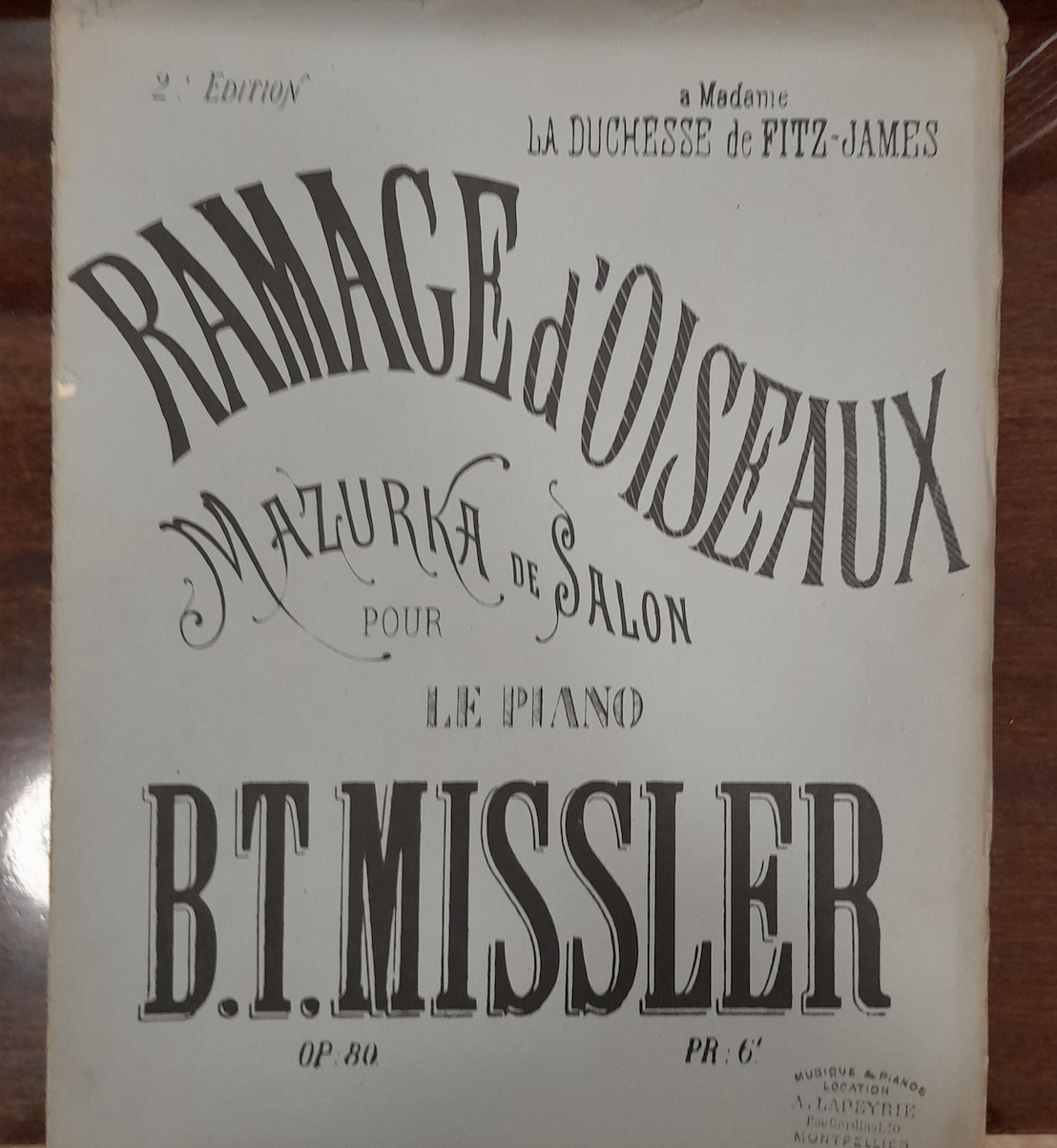 Traugott-Benjamin Missler Ramage d'oiseaux opus 80, mazurka de salon partition piano- 3000 partitions, livres et vinyles d'occasion en vente sur notre site internet gastonmusicclub.fr Gaston Music Store