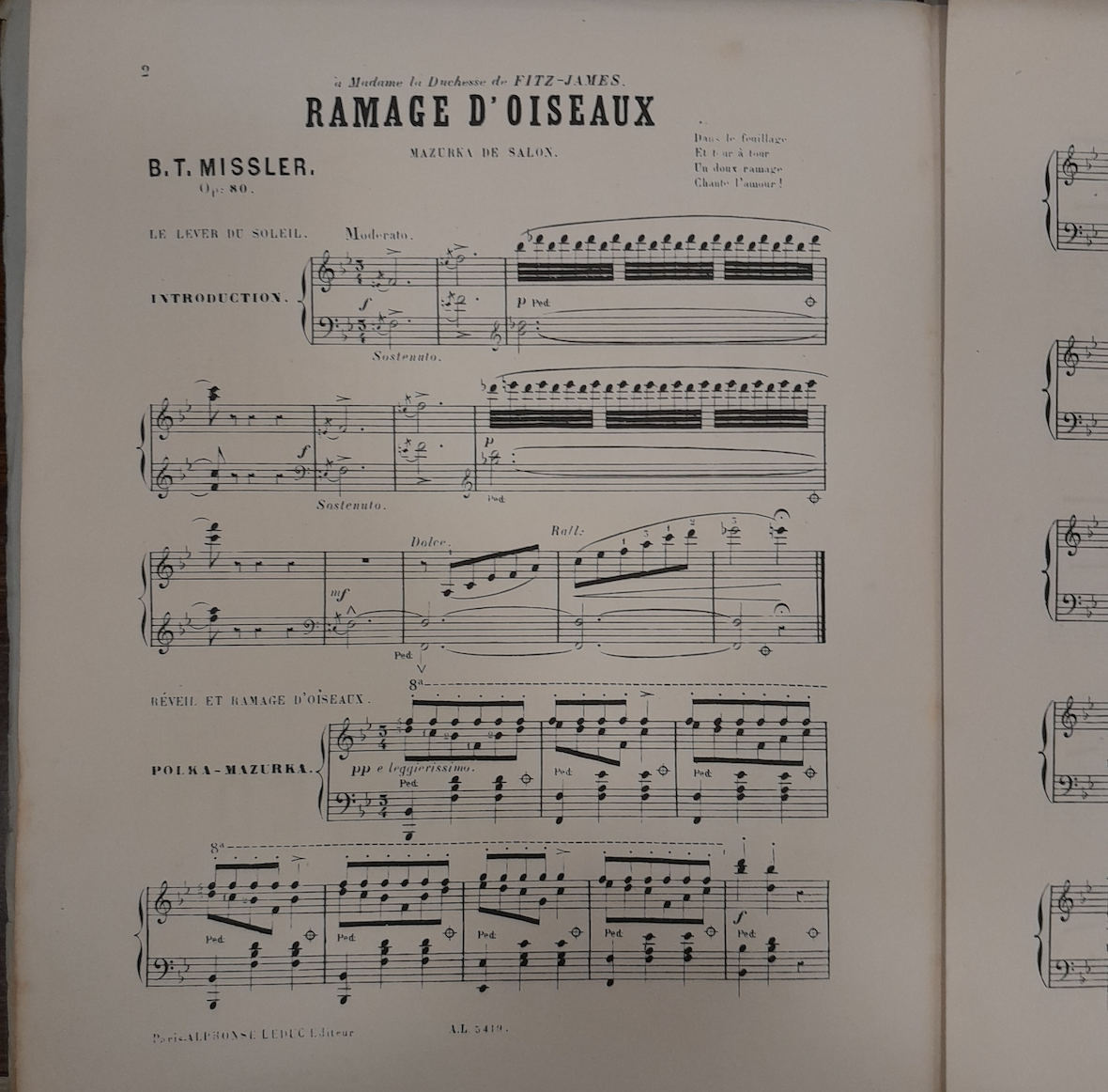 Traugott-Benjamin Missler Ramage d'oiseaux opus 80, mazurka de salon partition piano- 3000 partitions, livres et vinyles d'occasion en vente sur notre site internet gastonmusicclub.fr Gaston Music Store