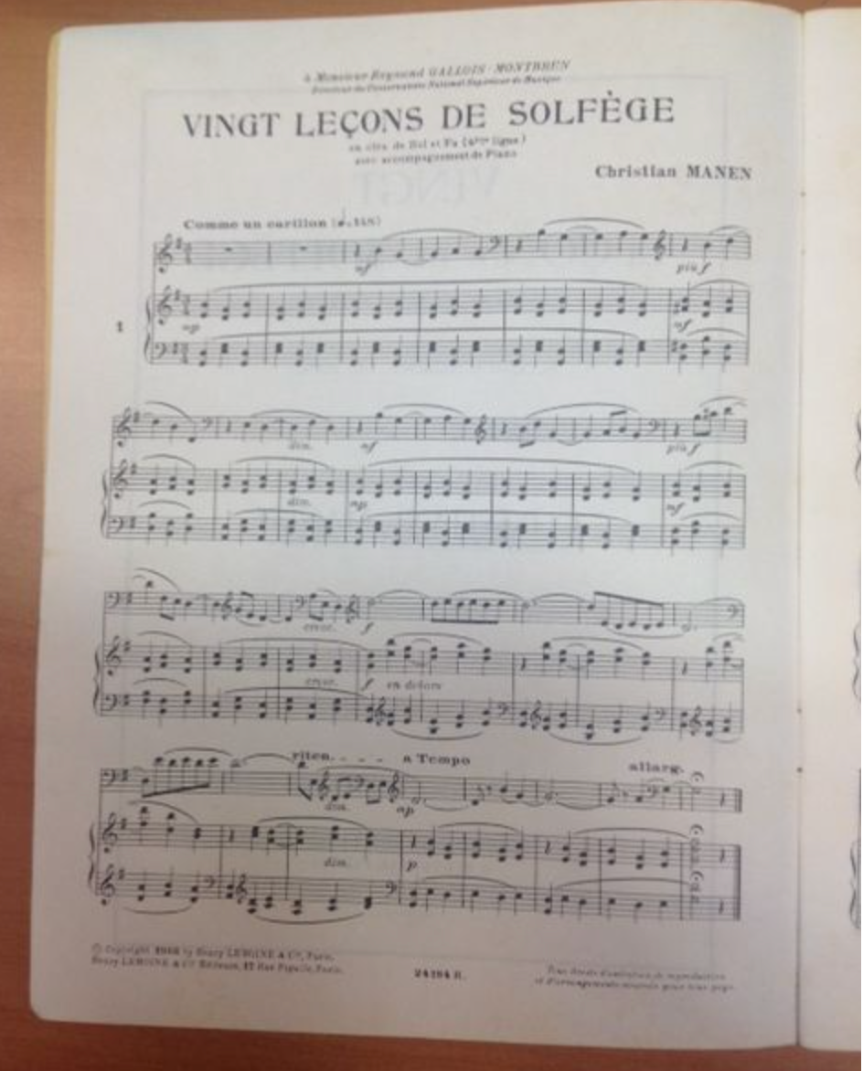 Christian Manen Vingt leçons de Solfège en clé de sol et Fa 4e ligne avec accompagnement Piano- 3000 partitions, livres et vinyles d'occasion en vente sur notre site internet gastonmusicclub.fr Gaston Music Store