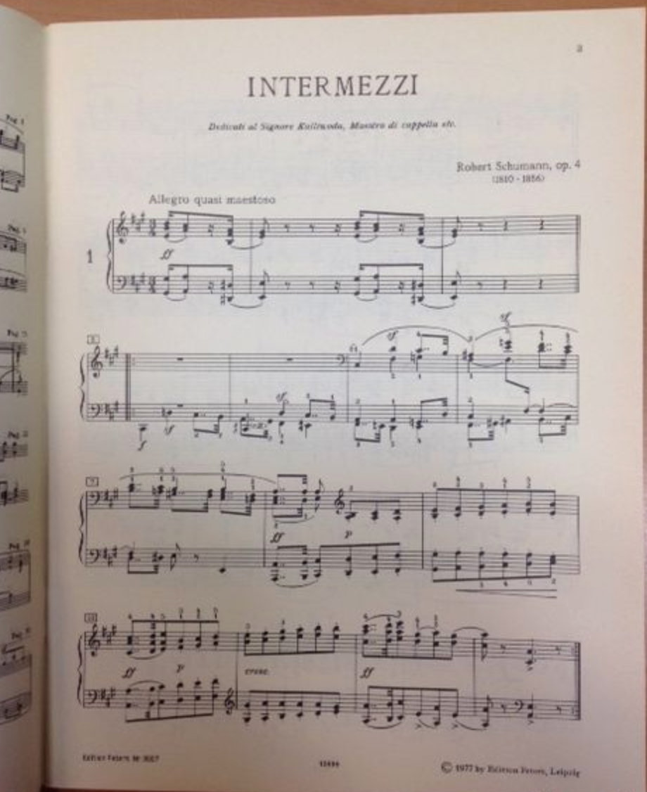 Schumann Robert Intermezzi Op 4 fur Klavier, partition pour piano- 3000 partitions, livres et vinyles d'occasion en vente sur notre site internet gastonmusicclub.fr Gaston Music Store