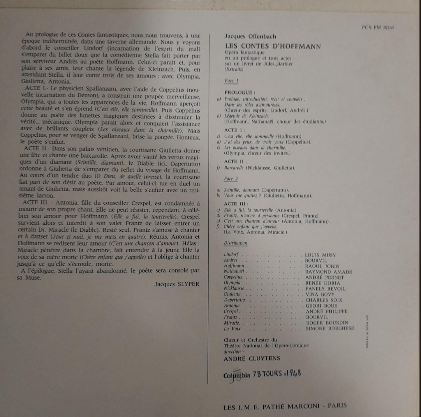 Vinyle Offenbach Jacques Les contes d'Hoffmann (extraits)