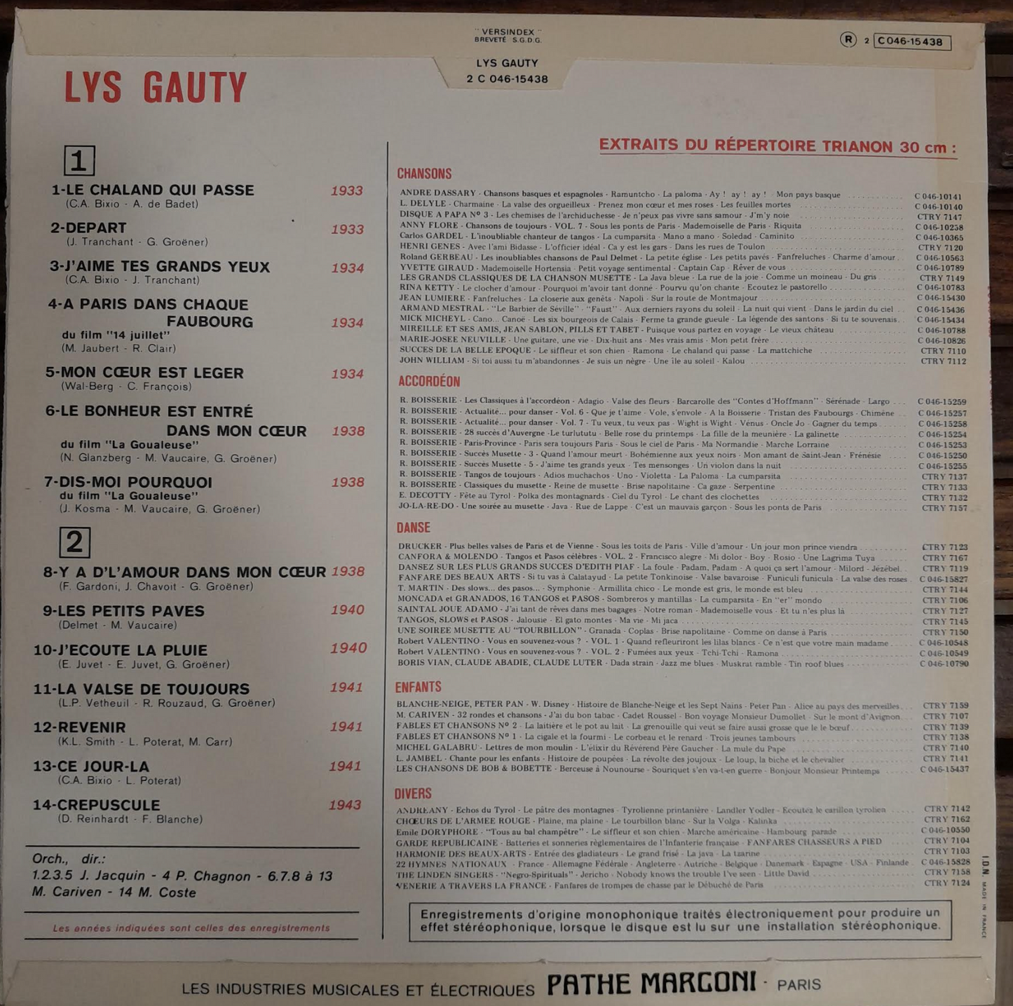Vinyle Lys Gauty, chanson française