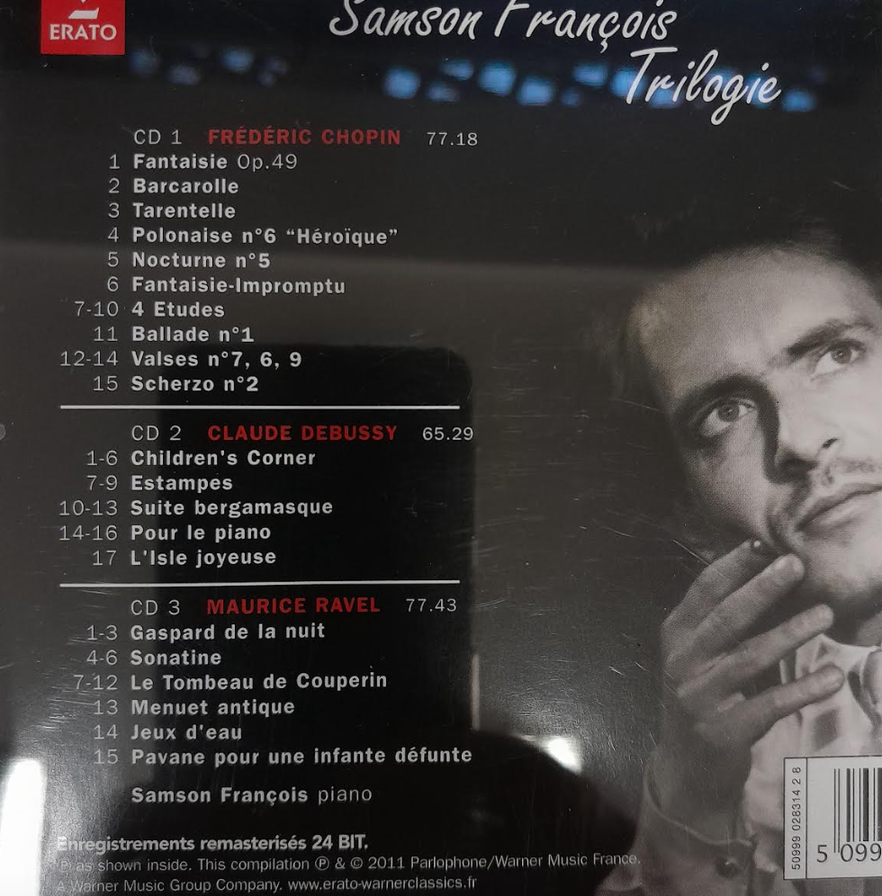 Coffret 3 CD Chopin - Debussy - Ravel Samson François Trilogie-3000 partitions, livres et vinyles d'occasion en vente sur notre site internet gastonmusicclub.fr Gaston Music Store