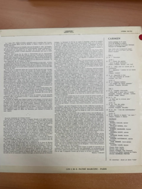 Vinyle Georges Bizet Carmen pages choisies de l'opéra direction Georges Prêtre - 3000 partitions, livres et vinyles d'occasion en vente sur notre site internet gastonmusicclub.fr Gaston Music Store