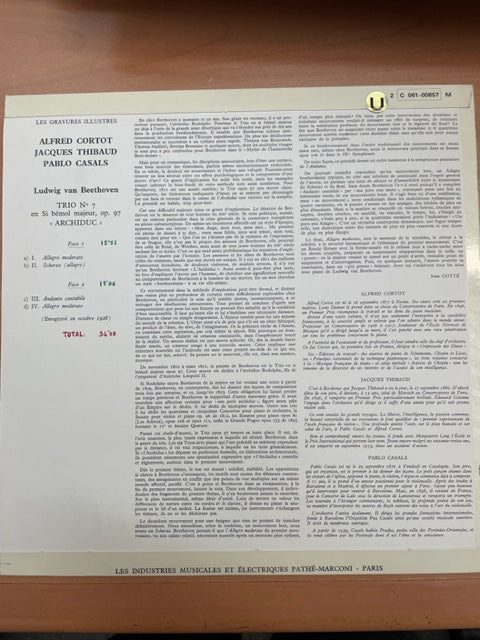 Vinyle Beethoven Trio en si bémol majeur "Archiduc" opus 97-3000 partitions, livres et vinyles d'occasion en vente sur notre site internet gastonmusicclub.fr Gaston Music Store