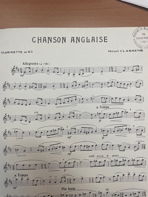 Henri Classens Chanson anglaise pour clarinette en sib et piano-3000 partitions, livres et vinyles d'occasion en vente sur notre site internet gastonmusicclub.fr Gaston Music Store