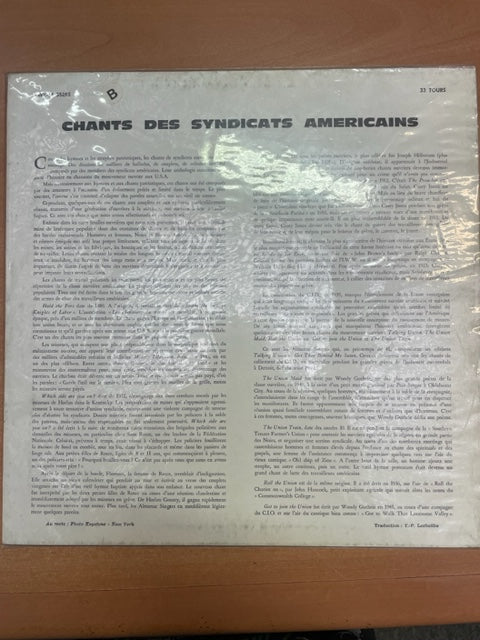Vinyle Chants des syndicats américains- 3000 partitions, livres et vinyles d'occasion en vente sur notre site internet gastonmusicclub.fr Gaston Music Store