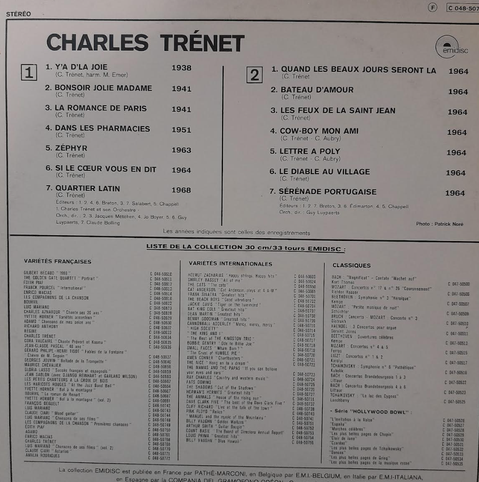 Vinyle 33 tours Charles Trenet Y'a d'la joie-3000 partitions, livres et vinyles d'occasion en vente sur notre site internet gastonmusicclub.fr Gaston Music Store