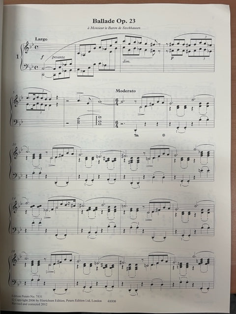 Chopin Ballades opus 23, 38, 47, 52 pour piano- 3000 partitions, livres et vinyles d'occasion en vente sur notre site internet gastonmusicclub.fr Gaston Music Store