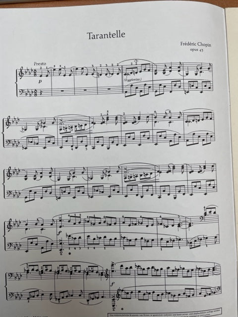 Frédéric Chopin Tarentelle en la bémol majeur opus 43 partition piano