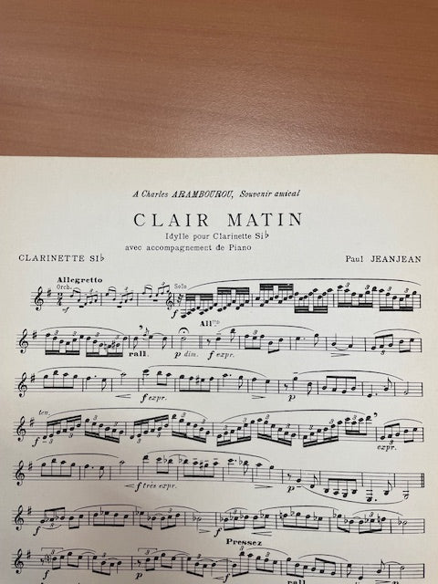 Paul Jeanjean Clair matin - Idylle partition pour clarinette et piano-3000 partitions, livres et vinyles d'occasion en vente sur notre site internet gastonmusicclub.fr Gaston Music Store