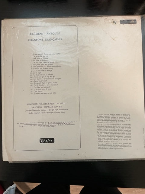Vinyle Clément Janequin Chansons françaises - 20 chansons