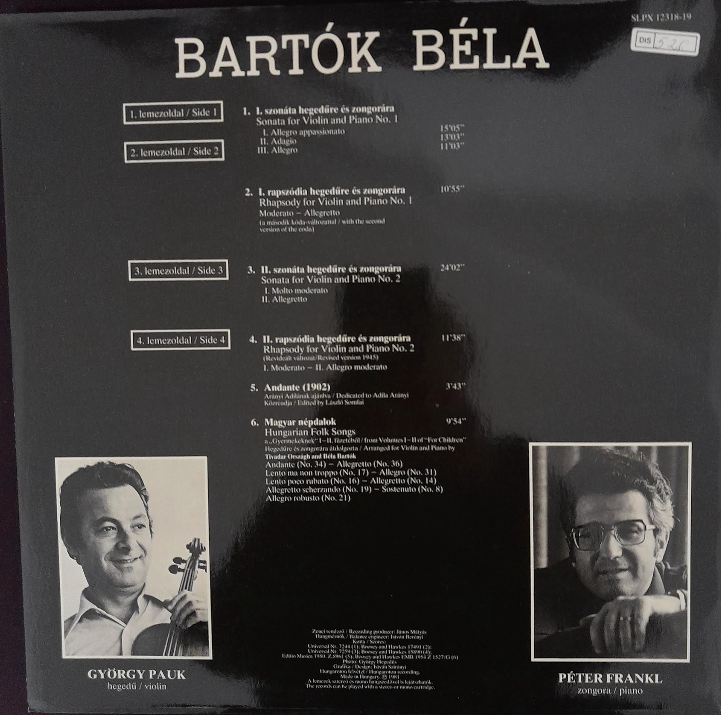 Coffret Vinyles Bela Bartok György Pauk au violon Sonatas and Rhapsodies for violin and piano