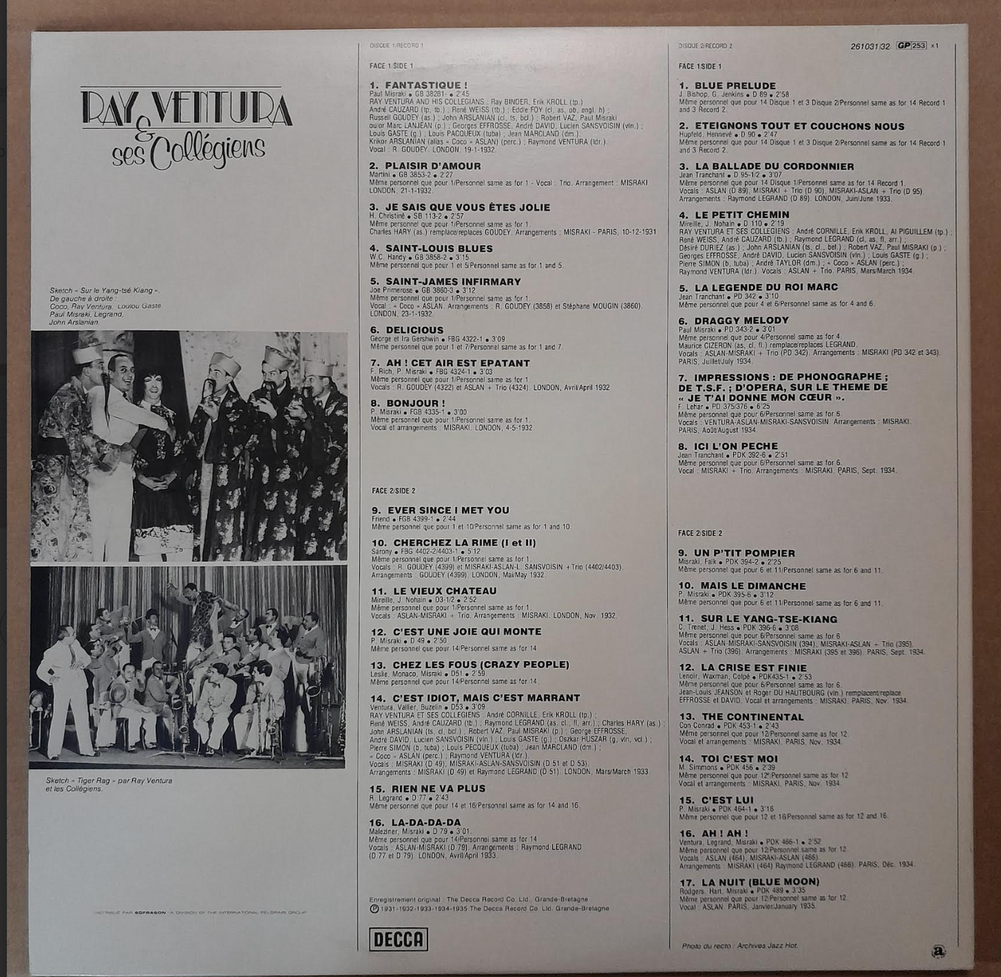 Coffret vinyle 2 disques Ray Ventura et ses collégiens Du jazz à la chanson 1931 - 1935