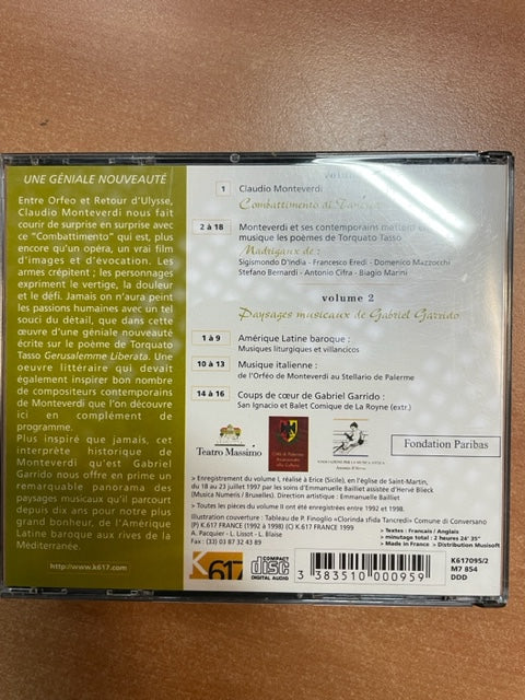 Coffret 2 CD Claudio Monteverdi direction Gabriel Garrido