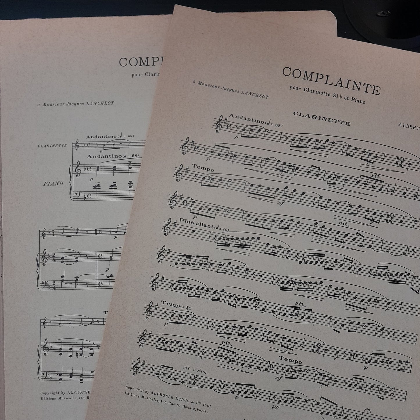 Albert Beaucamp Complainte pour clarinette en sib et piano-3000 partitions, livres et vinyles d'occasion en vente sur notre site internet gastonmusicclub.fr Gaston Music Store