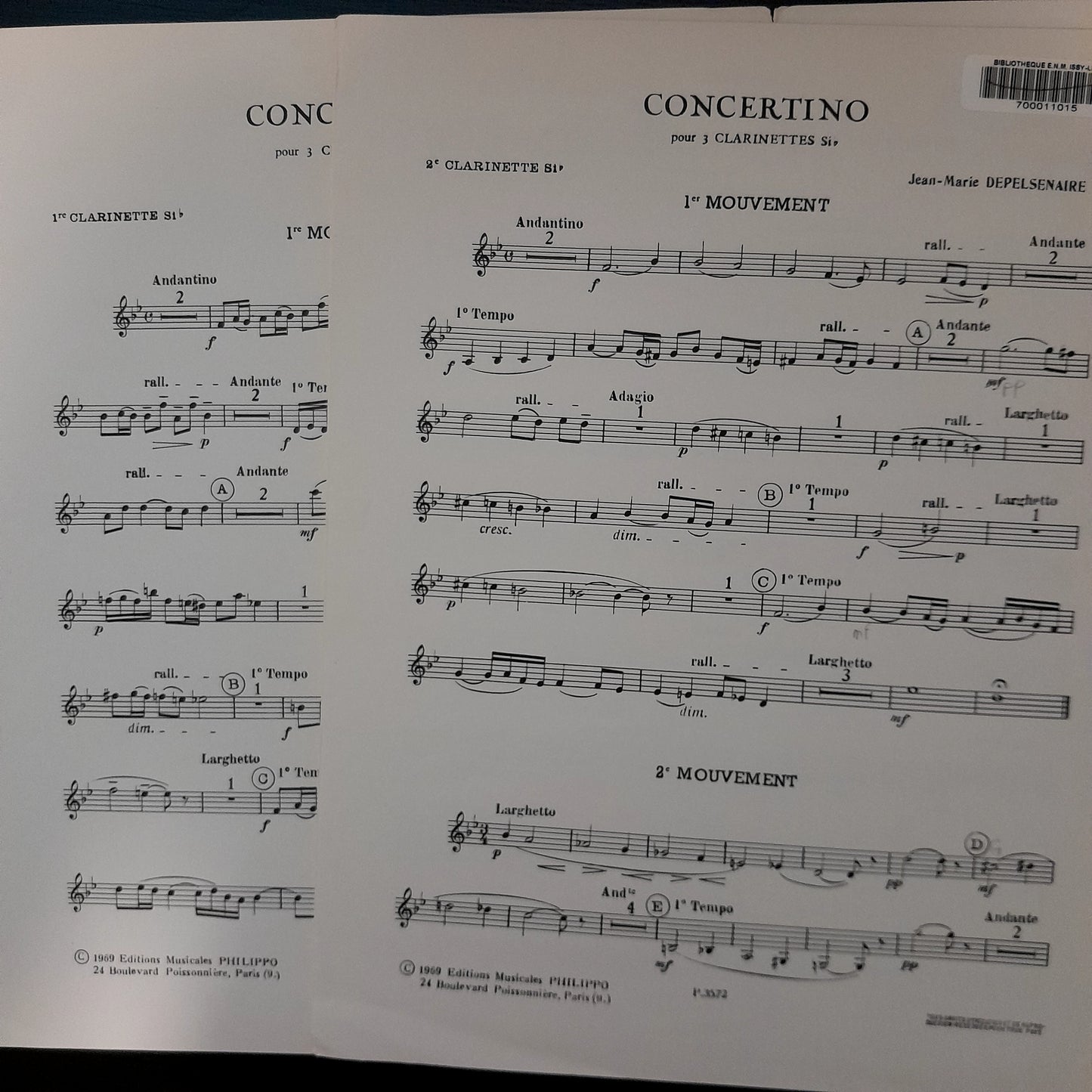 J-M Depelsenaire Concertino pour 3 clarinettes en sib et piano-3000 partitions, livres et vinyles d'occasion en vente sur notre site internet gastonmusicclub.fr Gaston Music Store