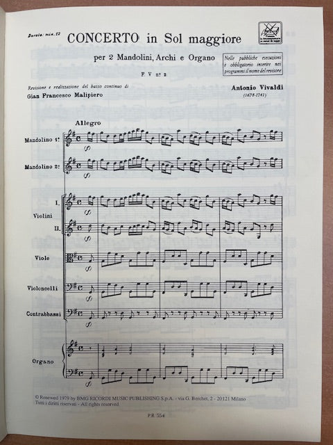 Antonio Vivaldi Concerto in sol maggiore per 2 mandolini, archi e organo conducteur-3000 partitions, livres et vinyles d'occasion en vente sur notre site internet gastonmusicclub.fr Gaston Music Store