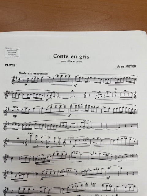 Jean Meyer Conte en gris partition pour flute et piano-3000 partitions, livres et vinyles d'occasion en vente sur notre site internet gastonmusicclub.fr Gaston Music Store