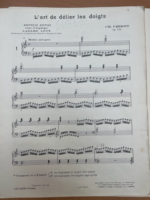 Carl Czerny L'art de délier les doigts opus 740 partition piano-3000 partitions, livres et vinyles d'occasion en vente sur notre site internet gastonmusicclub.fr Gaston Music Store