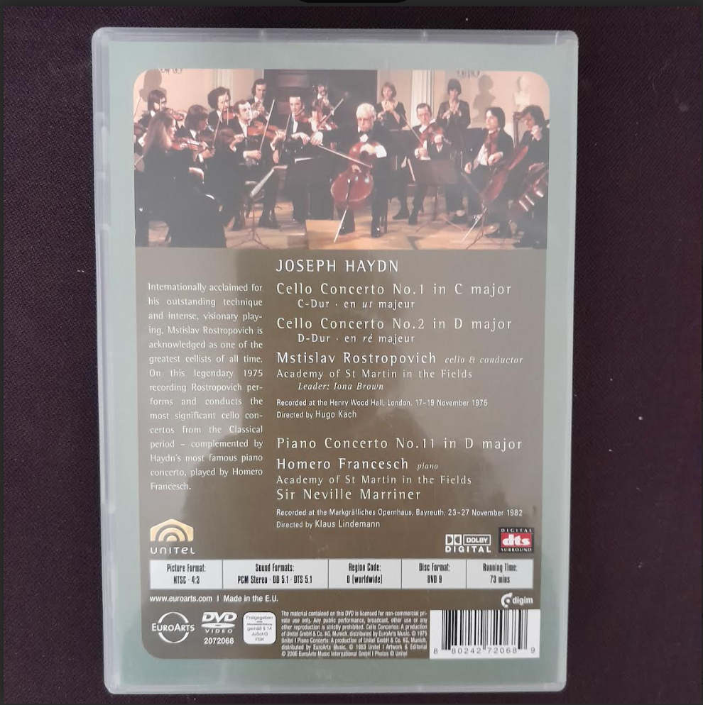 DVD Joseph Haydn Cello concertos n° 1 et 2 M.Rostropovitch au violoncelle
