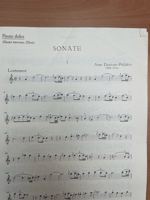 Anne Danican-Philidor Sonata in D minor for Treble recorder Flute or oboe and Basso continuo