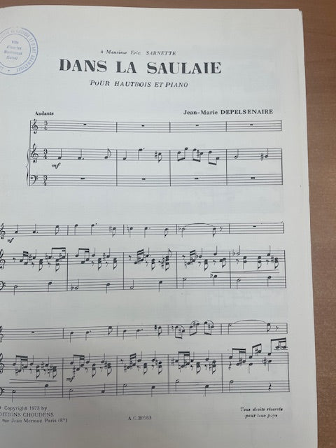 J.M Depelsenaire Dans la saulaie pour hautbois et piano-3000 partitions, livres et vinyles d'occasion en vente sur notre site internet gastonmusicclub.fr Gaston Music Store