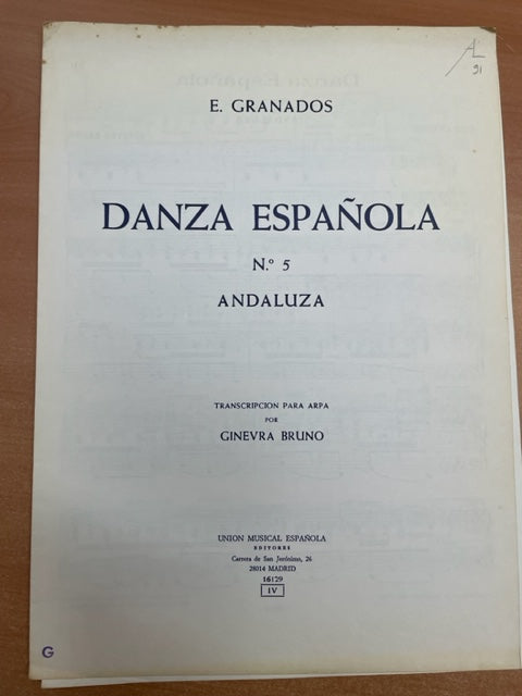 E.Granados Danza española n°5: Andaluza partition pour harpe-3000 partitions, livres et vinyles d'occasion en vente sur notre site internet gastonmusicclub.fr Gaston Music Store
