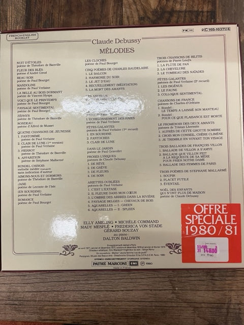 Coffret 4 Vinyles Claude Debussy Mélodies- 3000 partitions, livres et vinyles d'occasion en vente sur notre site internet gastonmusicclub.fr Gaston Music Store